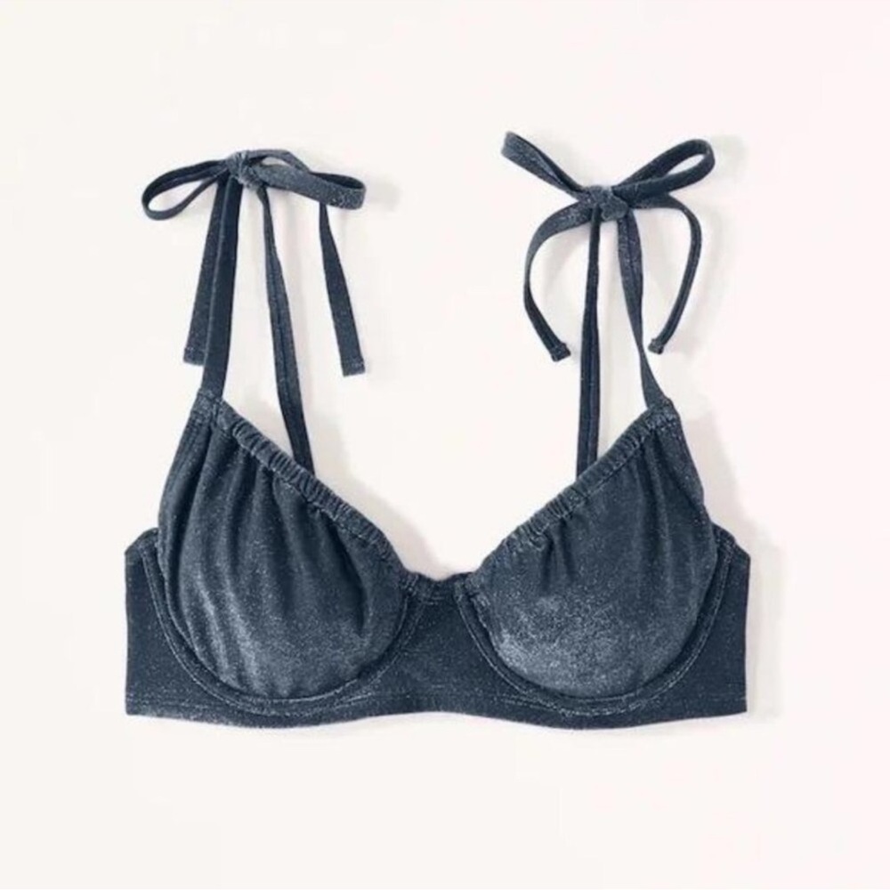 Abercrombie & Fitch Curve Love Blue Shimmer Tir strap Bikini top size Large